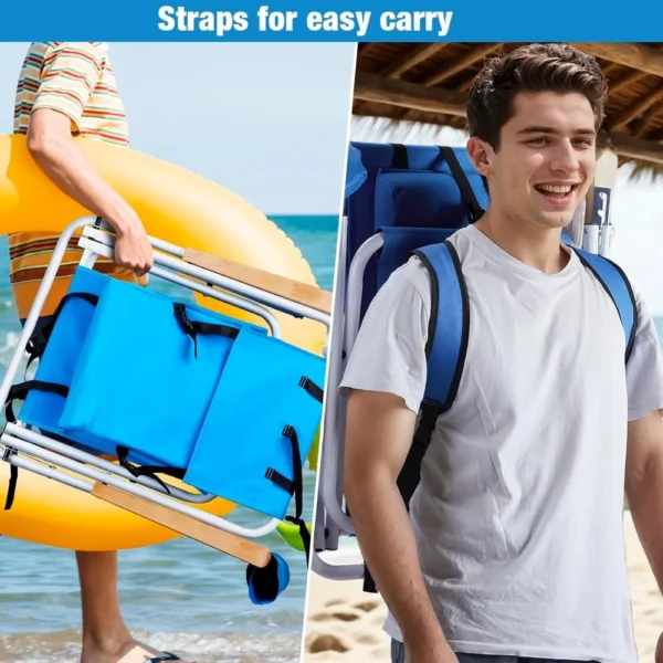 Folding Beach Chair with Adjustable Headrest, 4 Flexible Tilt Angles, Cup Holder, Portable High Strength Cleanable Fabric - Image 6
