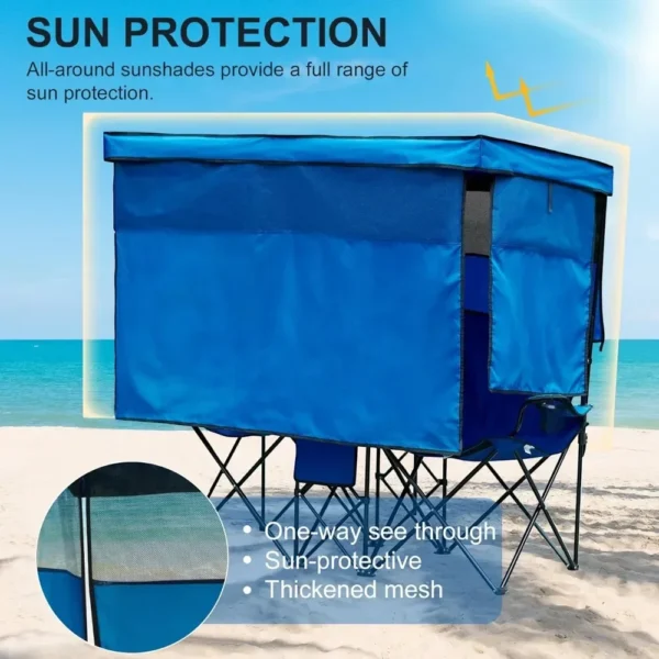 Double Camping Chair With Canopy Shade Beach Chairs With Cup Holder Heavy Duty Folding for Outside Lawn Patio Chaise De Plage - Image 2